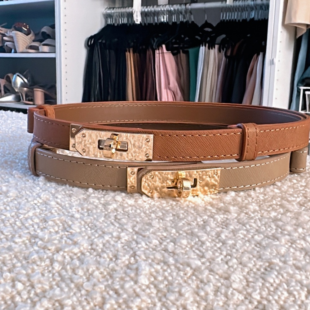 Premium faux leather adjustable belt -available in tan, cognac brown, & black - Picture 5 of 10